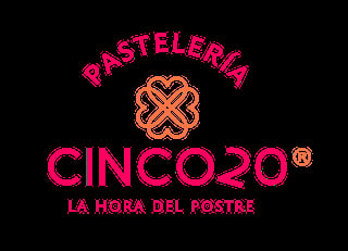Pasteleria Cincoro logo with pink and orange text and pastry symbol on black background, tagline La Hora Del Postre